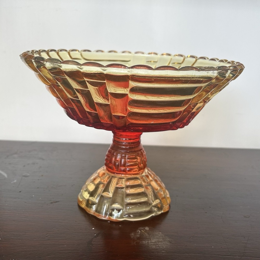Vtg 1950s Fall Decor Jeannette Glass Amberina "Louisa" Footed Fruit Bowl